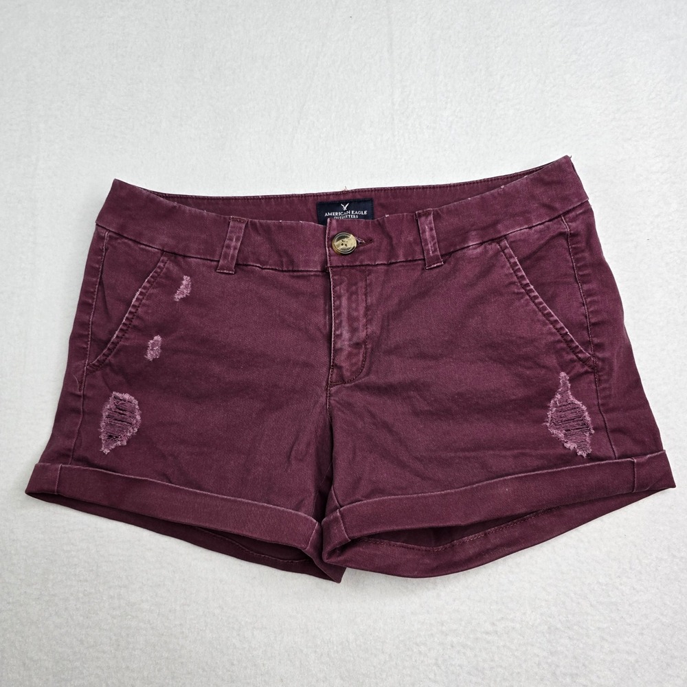 American Eagle Outfitters‎ Burgundy Distressed Shorts Women's SZ 6 Stretch midi
